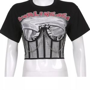 Black punk corset graphic t-shirt
